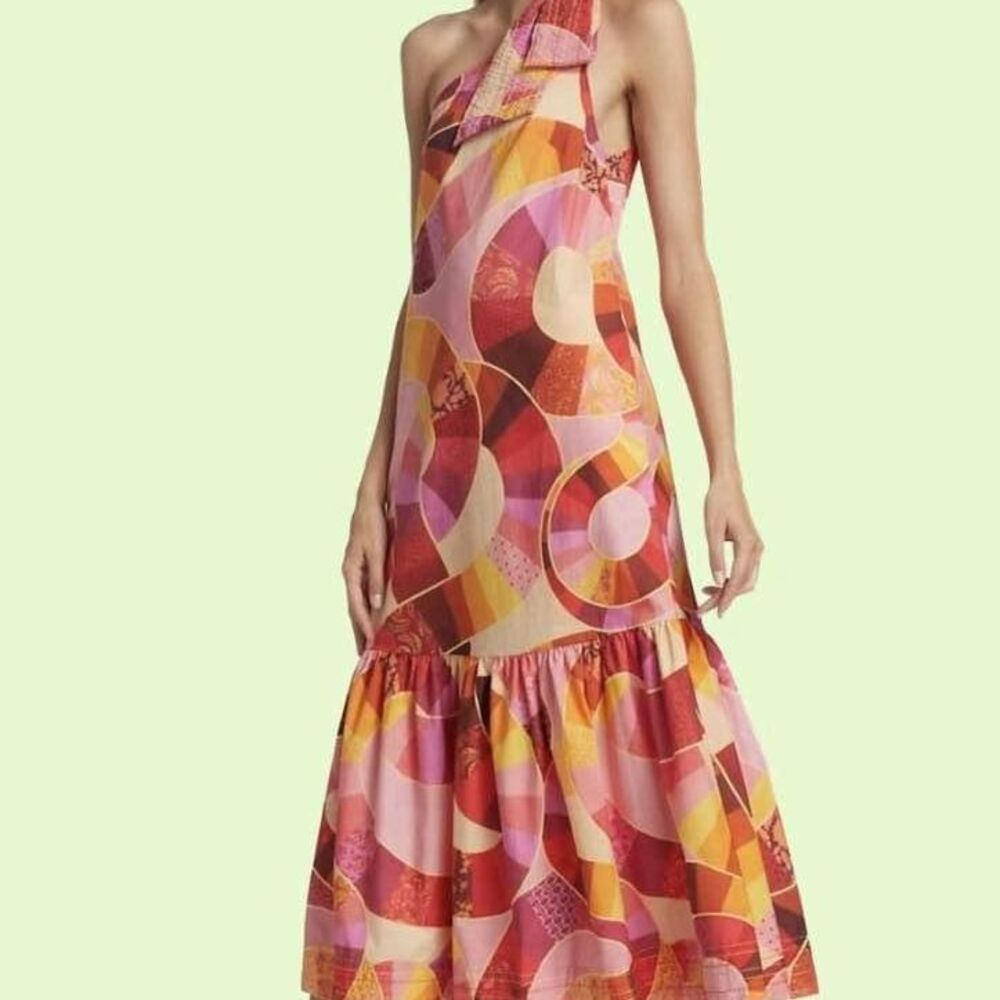 Farm Rio Women’s Patch Twirl One Shoulder Maxi Dress - Size Small NO BOW